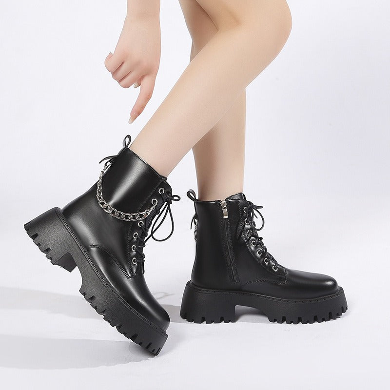 British Style Women's Black Martin High-Heeled Boots