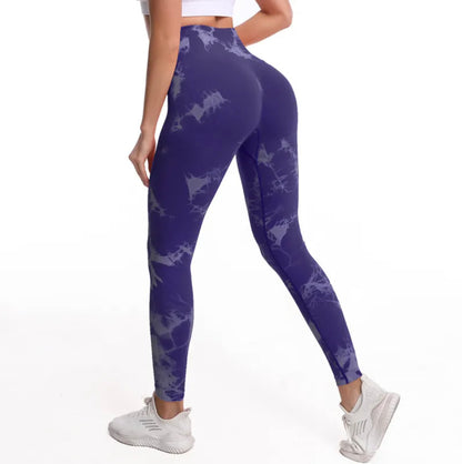 Women's Fashionable Simple Tie-dye Printed High Waist Hip Lift Sports Running Fitness Pants - Modernrush.us