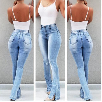 High Waist Flared Denim Pants for Women KV0755 - Modernrush.us
