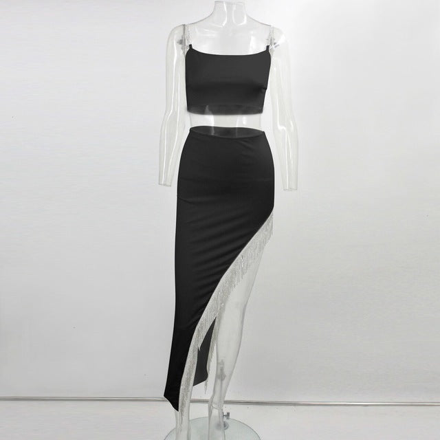 Women's Tassel Irregular Skirt Two-Piece Set