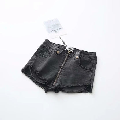 High Waist Stretch Fit Front Zip Denim Shorts - Modernrush.us
