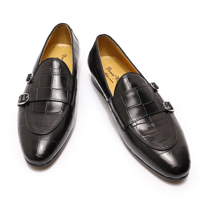 Men's Casual Leather Slip-On Shoes with Stone Pattern - Modernrush.us