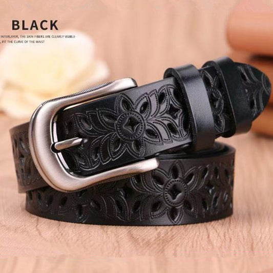 Vintage Genuine Leather Belt with Pin Buckle
