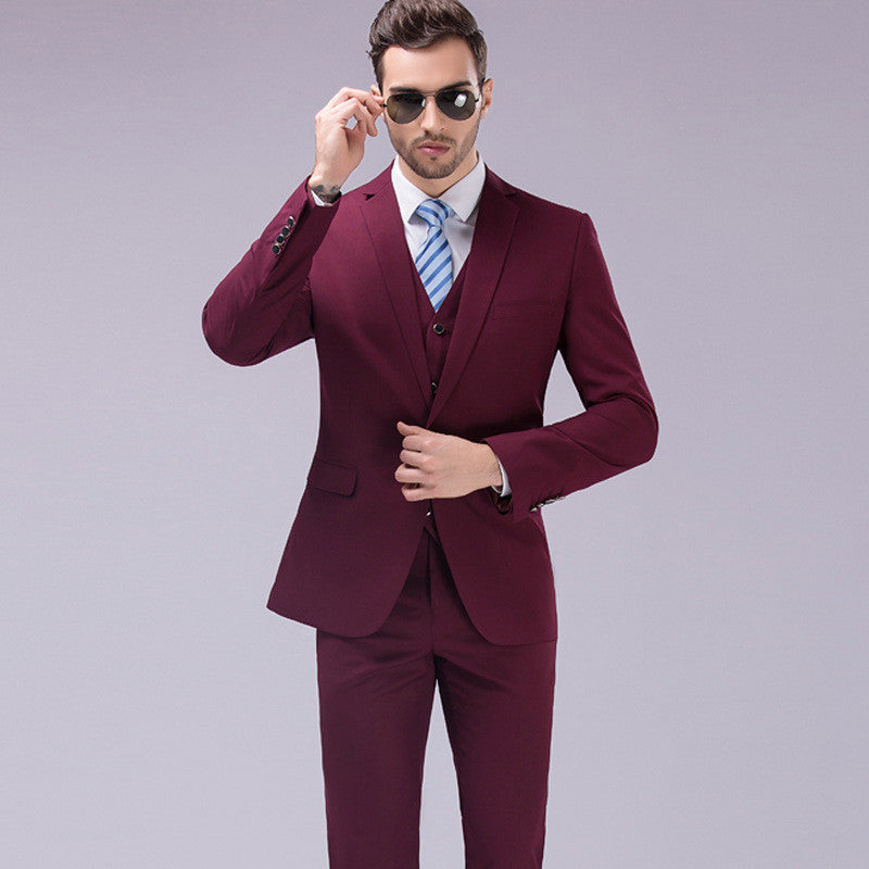 Men's Slim Fit Solid Color Suit Set for Weddings