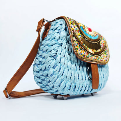 Borsa a Tracolla in Rafia Intrecciata