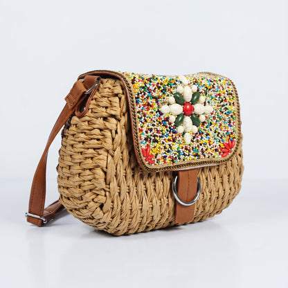 Borsa a Tracolla in Rafia Intrecciata