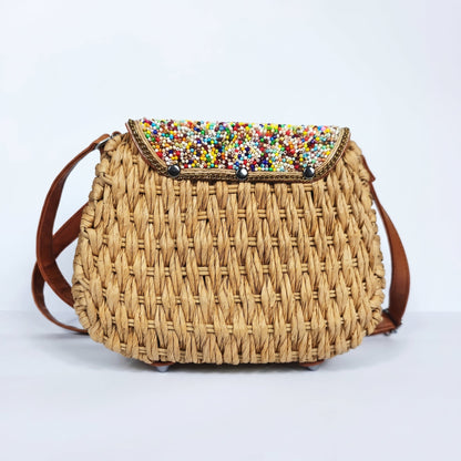 Borsa a Tracolla in Rafia Intrecciata