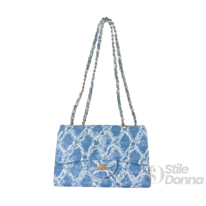 Gianmarco Venturi Borsa a Tracolla in Denim con Catena e Dettagli Dorati