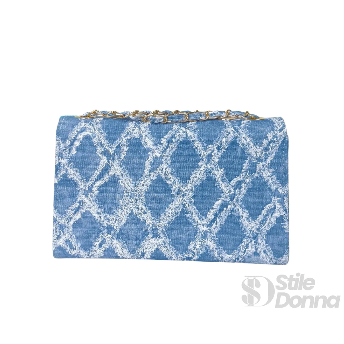 Gianmarco Venturi Borsa a Tracolla in Denim con Catena e Dettagli Dorati
