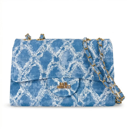 Gianmarco Venturi Borsa a Tracolla in Denim con Catena e Dettagli Dorati