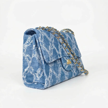 Gianmarco Venturi Borsa a Tracolla in Denim con Catena e Dettagli Dorati