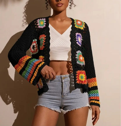 Hand-knitted knitted coat for women, spring-autumn new style, ethnic style, retro openwork Bohemian long-sleeved top - Modernrush.us