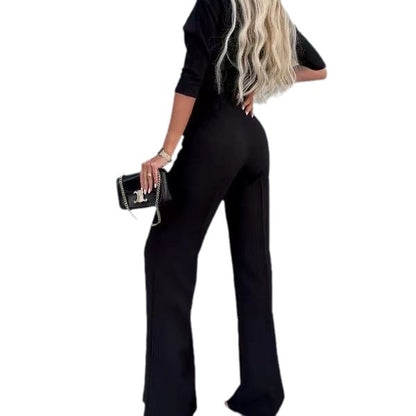 2023 Women's Solid Color Commuter Top & Wide Leg Pants Set - Modernrush.us
