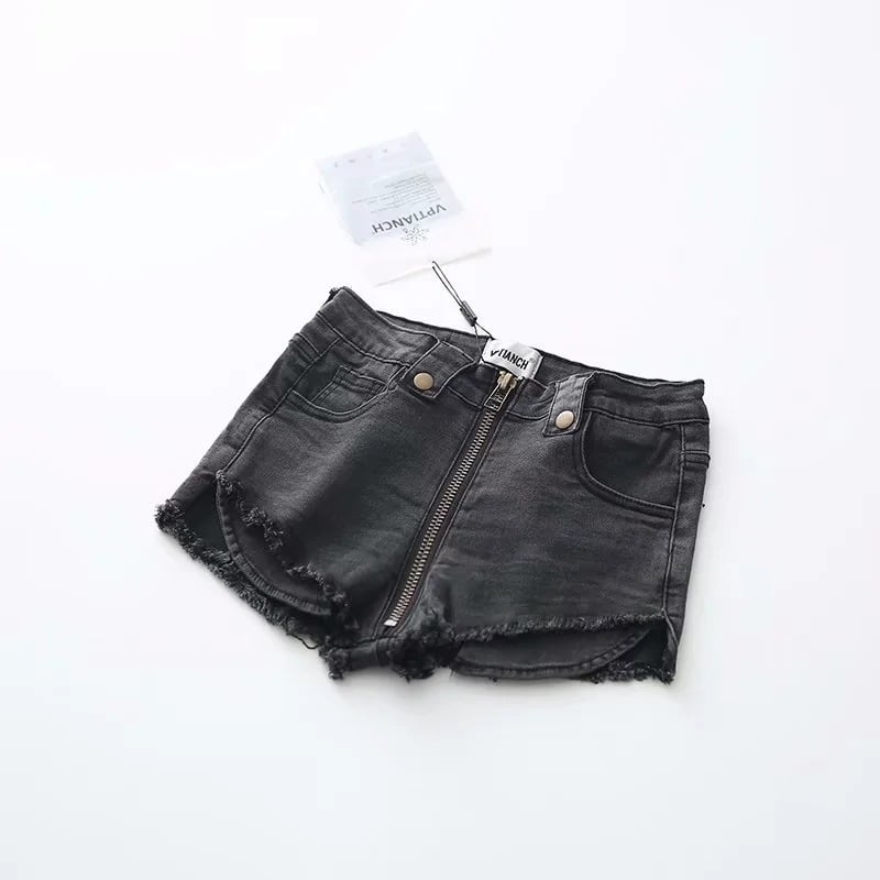High Waist Stretch Fit Front Zip Denim Shorts - Modernrush.us