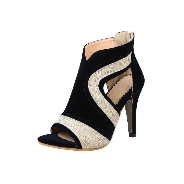 New Suede Color Block Peep Toe High Heel Sandals