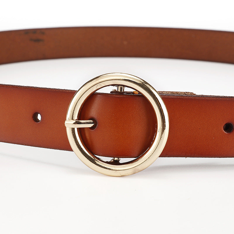 Women's Wide Leather Belt with Round Buckle for Jeans