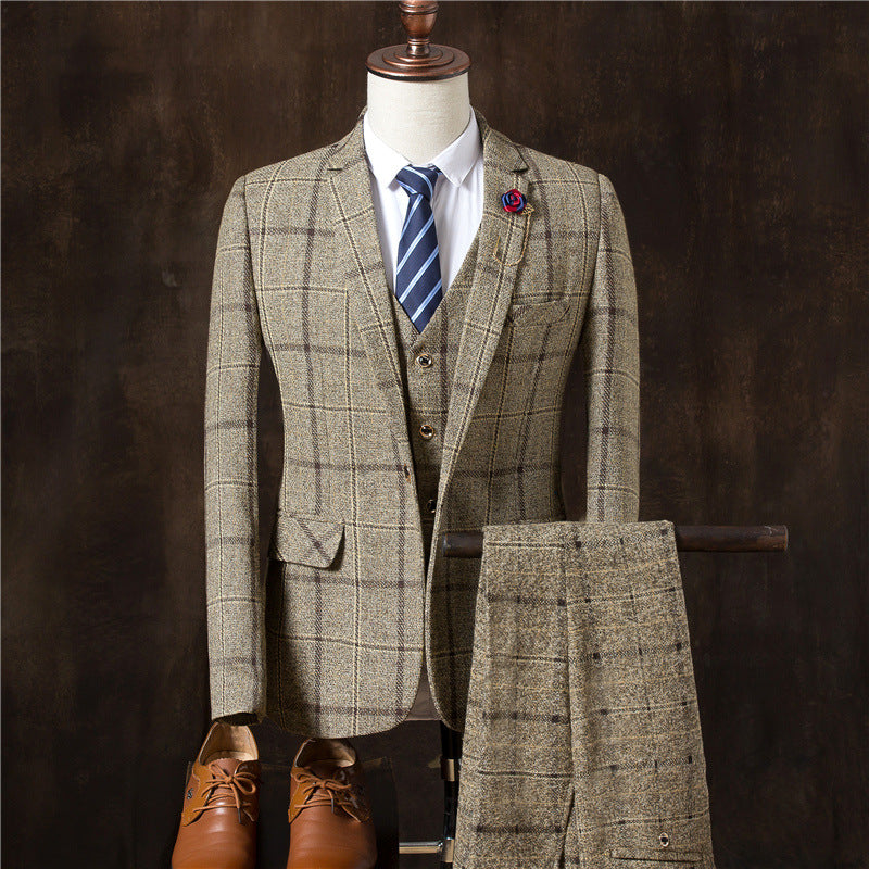 Men's Slim Fit Plaid Suit Set - Stylish Casual Attire