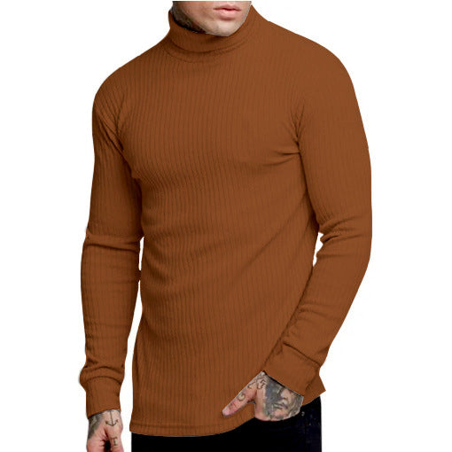 Casual Men's High Neck Solid Color Knitwear - Modernrush.us