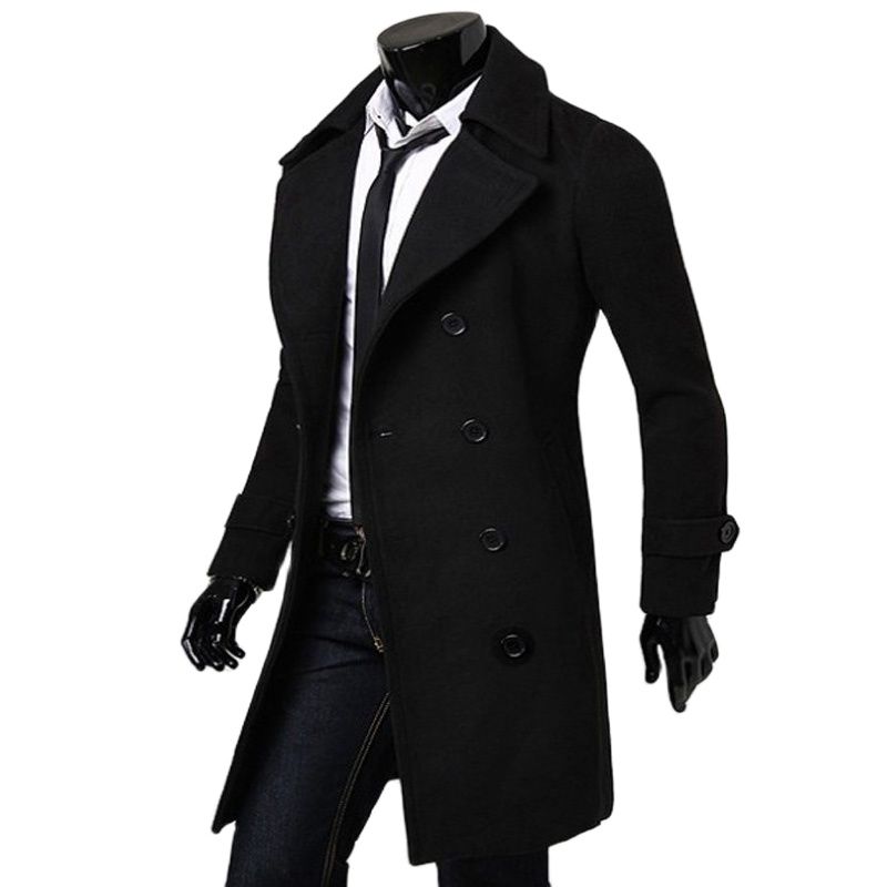 Men's Woolen Double-Breasted Windbreaker Coat