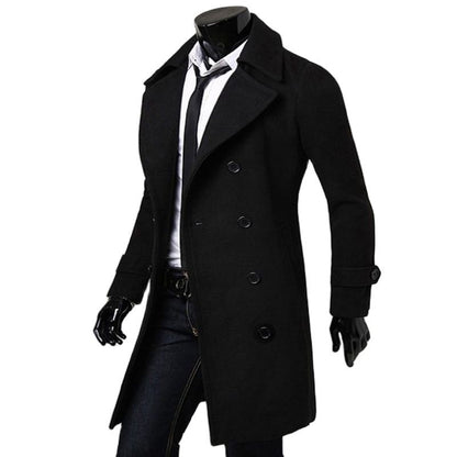 Men's Woolen Double-Breasted Windbreaker Coat - Modernrush.us