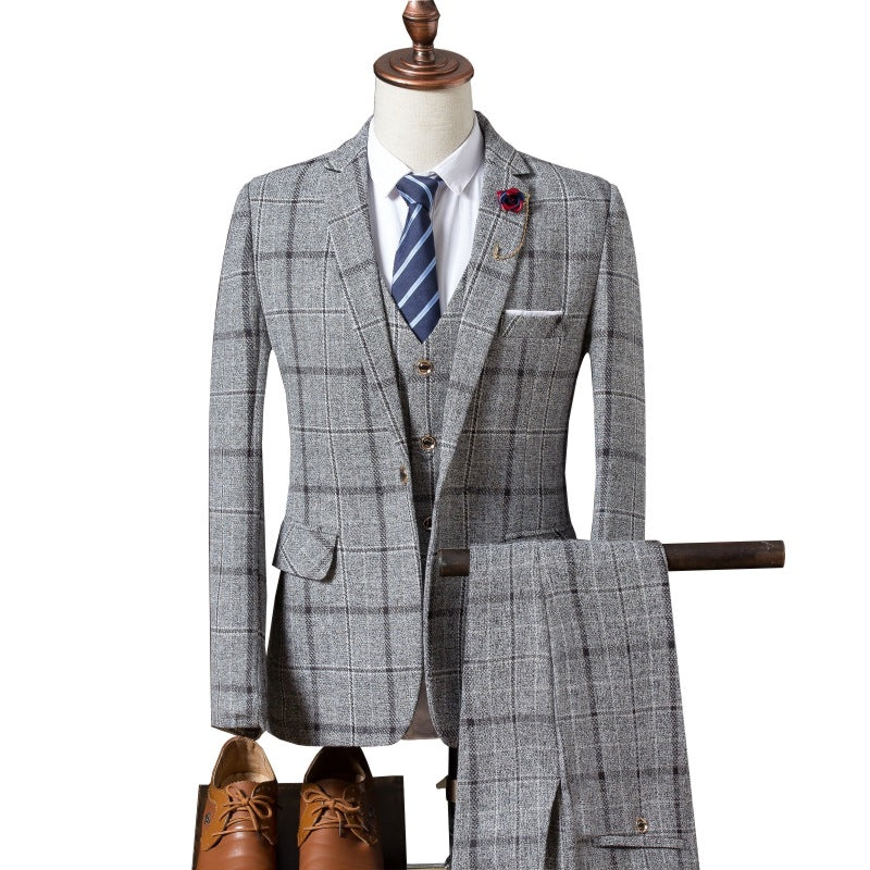 Men's Slim Fit Plaid Suit Set - Stylish Casual Attire