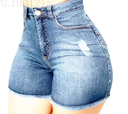 Elastic Slim Fit Ripped Fringe Denim Shorts for Women - Modernrush.us