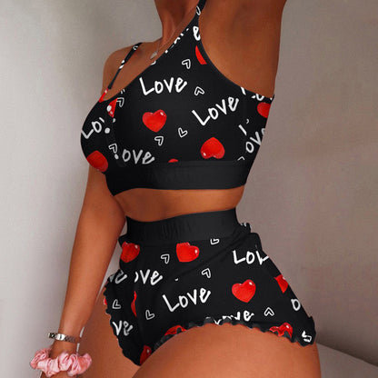 Heart Love Print Plus Size Summer Pajama Set for Women - Modernrush.us