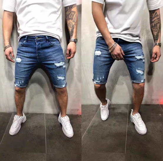 Men's Slim Fit Distressed Denim Shorts for Europe