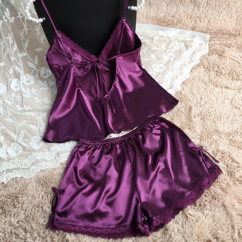 Women's Silk-Feel Cami Top and Shorts Pajama Set
