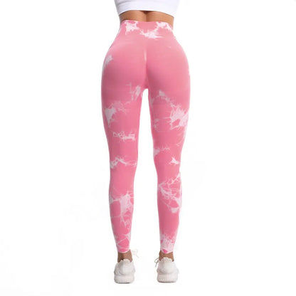 Women's Fashionable Simple Tie-dye Printed High Waist Hip Lift Sports Running Fitness Pants - Modernrush.us