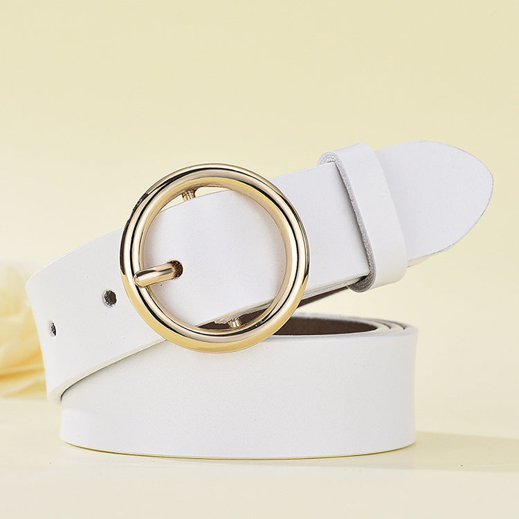 Wholesale Women's Genuine Leather Belt with Round Buckle