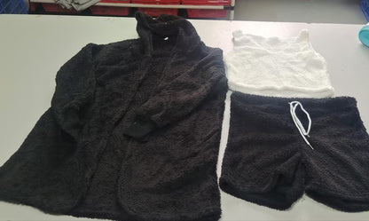 3pcs Womens Clothing Long Sleeve Crop Tank Top And Drawstring Shorts Pajama Set - Modernrush.us