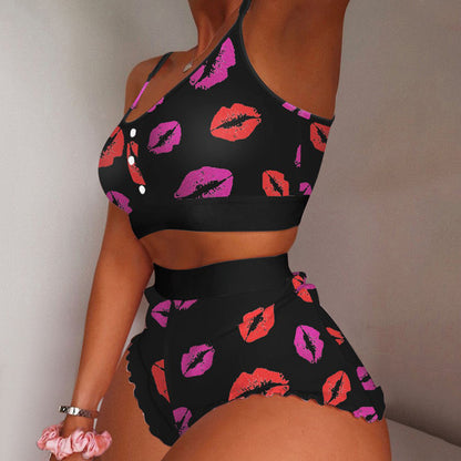 Heart Love Print Plus Size Summer Pajama Set for Women - Modernrush.us