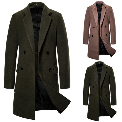 Men's Double-Breasted Casual Woolen Trench Coat - Modernrush.us