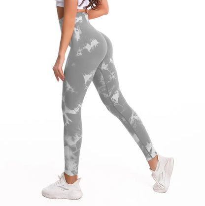 Women's Fashionable Simple Tie-dye Printed High Waist Hip Lift Sports Running Fitness Pants - Modernrush.us