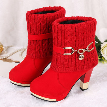 Chunky Heel Women's Suede Mid-Calf Martin Boots