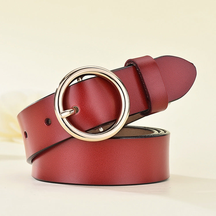 Wholesale Women's Genuine Leather Belt with Round Buckle