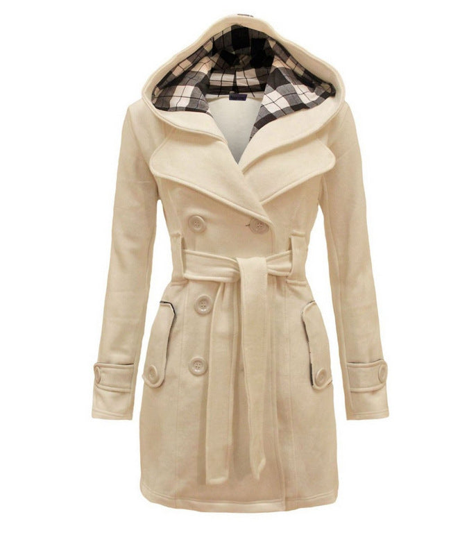 Double-Breasted Plaid Mid-Length Coat