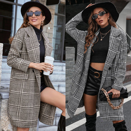 Double-Breasted Long Woolen Coat with Suit Collar - Modernrush.us