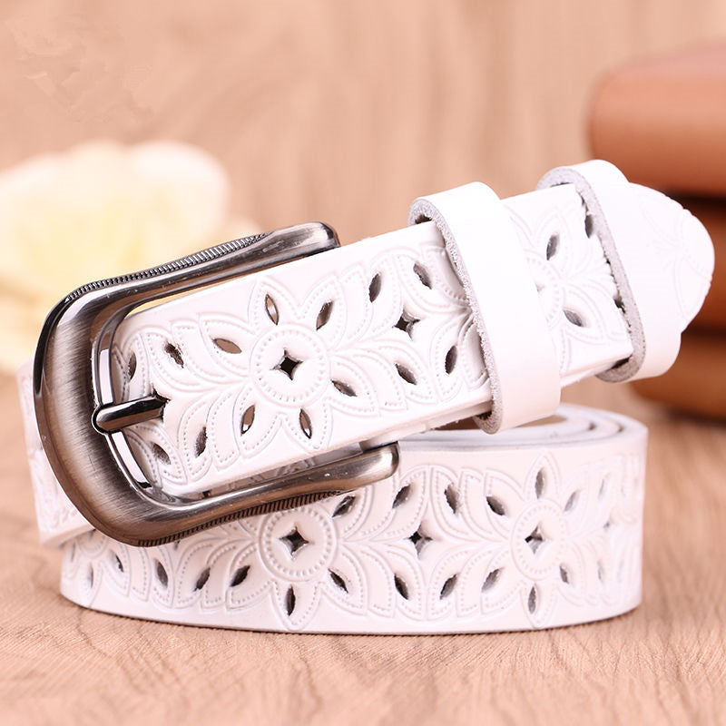 Vintage Genuine Leather Belt with Pin Buckle