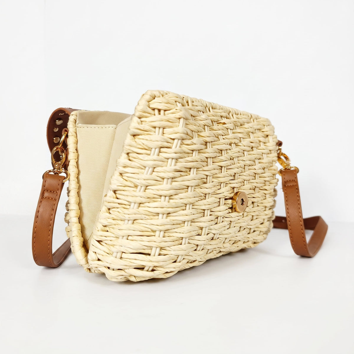 Borsa a Tracolla in Rafia con Patta