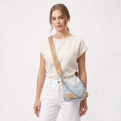 Sweet Years Borsa Hobo in Denim Jacquard con Catena e Tracolla Larga