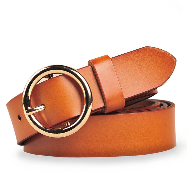 Wholesale Women's Genuine Leather Belt with Round Buckle