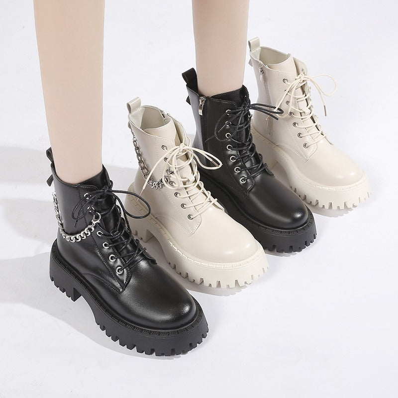British Style Women's Black Martin High-Heeled Boots