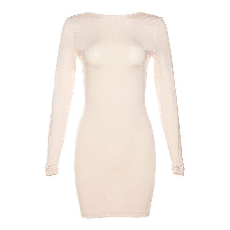 Slim Long Sleeve Solid Color Sheath Dress