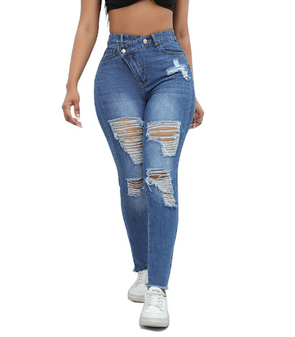High Waist Stretchy Ripped Skinny Jeans for Women - Modernrush.us