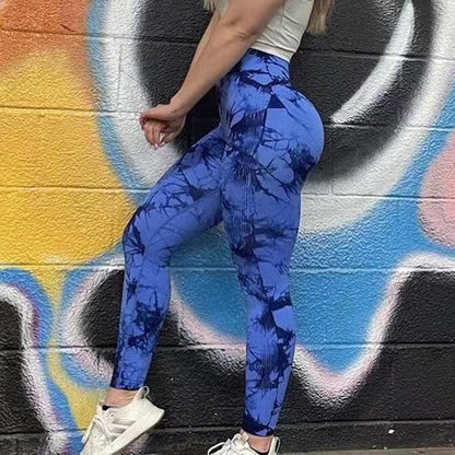 High Waist Tie-Dye Seamless Peach Yoga Tights - Modernrush.us