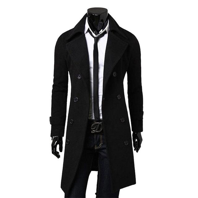 Men's Woolen Double-Breasted Windbreaker Coat