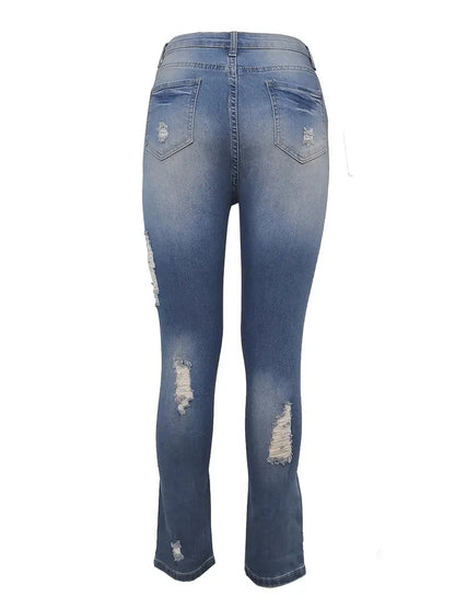 High Rise Ripped Curvy Skinny Jeans with Water Ripple - Modernrush.us