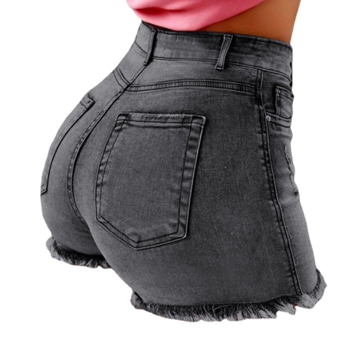 Summer New Single Button Fringe Denim Shorts